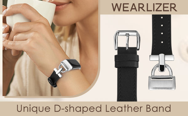 Wearlizer Leather Band Compatible with Fitbit Charge 5 Bands for Women, Dressy Slim Leather Strap Replacement Wristband with D-Shape Metal Buckle for Fitbit Charge 5 Band