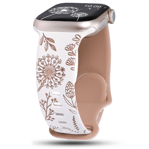 Wearlizer Floral Engraved Band Compatible with Apple Watch Bands 41mm 40mm 38mm 49mm 45mm 44mm 42mm Women, Two-Tone Flower Soft Silicone Cute Sport Strap for iWatch Series 9 8 7 6 5 4 3 2 1 SE Ultra 2