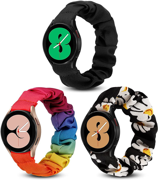 Wearlizer 2 Packs Samsung Galaxy Watch Band Active 2 Scrunchie Soft Cloth 20 mm Cute Printed Elastic Watch Bands Women Stretchy Bracelet Fabric