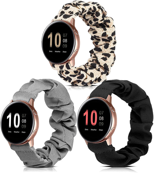 Wearlizer 2 Packs Samsung Galaxy Watch Band Active 2 Scrunchie Soft Cloth 20 mm Cute Printed Elastic Watch Bands Women Stretchy Bracelet Fabric