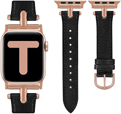 Wearlizer Leather Band Compatible with Apple Watch Band Women 38mm 40mm 41mm 42mm 44mm 45mm 49mm Dressy Fashion Leather Strap with T-shape Metal Buckle for iWatch Bands Ultra SE Series 8 7 6 5 4 3 2 1