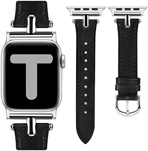 Wearlizer Leather Band Compatible with Apple Watch Band Women 38mm 40mm 41mm 42mm 44mm 45mm 49mm Dressy Fashion Leather Strap with T-shape Metal Buckle for iWatch Bands Ultra SE Series 8 7 6 5 4 3 2 1