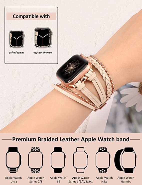 For Apple Watch Ultra/8/7/6/5/4 38/41/49mm Luxury Leather Loop Watch Band  Strap