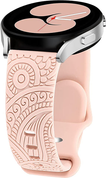 Floral Engraved Silicone Band 20mm Compatible with Samsung Galaxy Watch 4 Band 40mm 44mm/Watch 3 41mm/Active 2 Watch Bands 40mm 44mm/Watch 4 Classic 42mm 46mm, Sport Soft Smartwatch Strap for Women