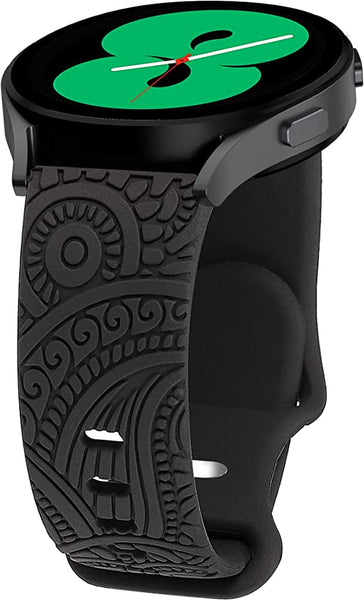 Floral Engraved Silicone Band 20mm Compatible with Samsung Galaxy Watch 4 Band 40mm 44mm/Watch 3 41mm/Active 2 Watch Bands 40mm 44mm/Watch 4 Classic 42mm 46mm, Sport Soft Smartwatch Strap for Women