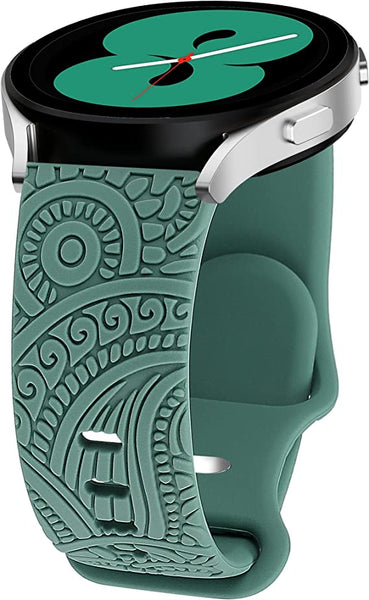 Floral Engraved Silicone Band 20mm Compatible with Samsung Galaxy Watch 4 Band 40mm 44mm/Watch 3 41mm/Active 2 Watch Bands 40mm 44mm/Watch 4 Classic 42mm 46mm, Sport Soft Smartwatch Strap for Women