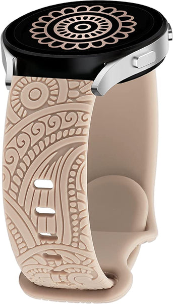 Floral Engraved Silicone Band 20mm Compatible with Samsung Galaxy Watch 4 Band 40mm 44mm/Watch 3 41mm/Active 2 Watch Bands 40mm 44mm/Watch 4 Classic 42mm 46mm, Sport Soft Smartwatch Strap for Women