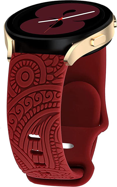 Floral Engraved Silicone Band 20mm Compatible with Samsung Galaxy Watch 4 Band 40mm 44mm/Watch 3 41mm/Active 2 Watch Bands 40mm 44mm/Watch 4 Classic 42mm 46mm, Sport Soft Smartwatch Strap for Women