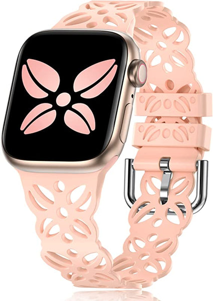 Wearlizer lace Cutout Band Compatible with Apple Watch Band 38mm 40mm 41mm Feminine, Slim Airy Hollow-Out Soft Silicone Sport Breathable Straps Cute Stylish for iWatch SE Series 8/7/6/5/4/3/2/1