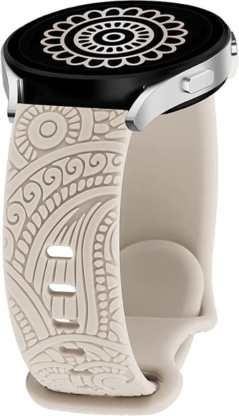 Floral Engraved Silicone Band 20mm Compatible with Samsung Galaxy Watch 4 Band 40mm 44mm/Watch 3 41mm/Active 2 Watch Bands 40mm 44mm/Watch 4 Classic 42mm 46mm, Sport Soft Smartwatch Strap for Women