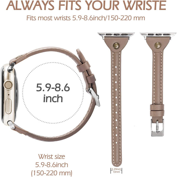 Wearlizer Beige Leather Compatible with Apple Watch Leather Band 38mm 40mm 41mm for iWatch SE Women Men Slim Strap Wristband Leisure Unique Rivet Bracelet (Silver Metal Clasp) Series 8 7 6 5 4 3 2 1