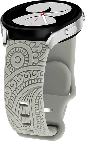 Floral Engraved Silicone Band 20mm Compatible with Samsung Galaxy Watch 4 Band 40mm 44mm/Watch 3 41mm/Active 2 Watch Bands 40mm 44mm/Watch 4 Classic 42mm 46mm, Sport Soft Smartwatch Strap for Women