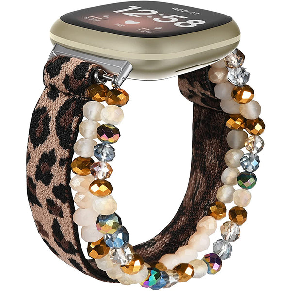 Wearlizer Fitbit Versa 3/Fitbit Sense Bands Adjustable Elastic Beaded Bracelet for Women Girls, Handmade Fashion Cute Stretchy Beads Wristbands Strap