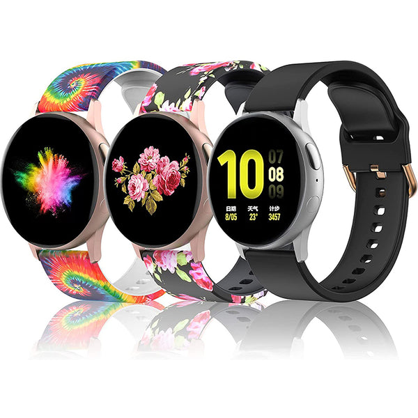Wearlizer 3 Packs Samsung Galaxy Watch Active 2 Bands 40mm 44mm/Galaxy Watch 3 41mm/Galaxy Watch 42mm/Active 40mm, 20mm Silicone