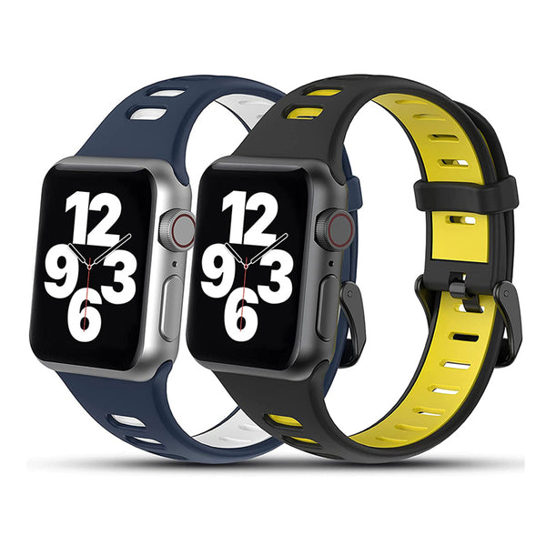 Wearlizer 2 Pack Sport Apple Watch Bands Waterproof Breathable Soft Silicone