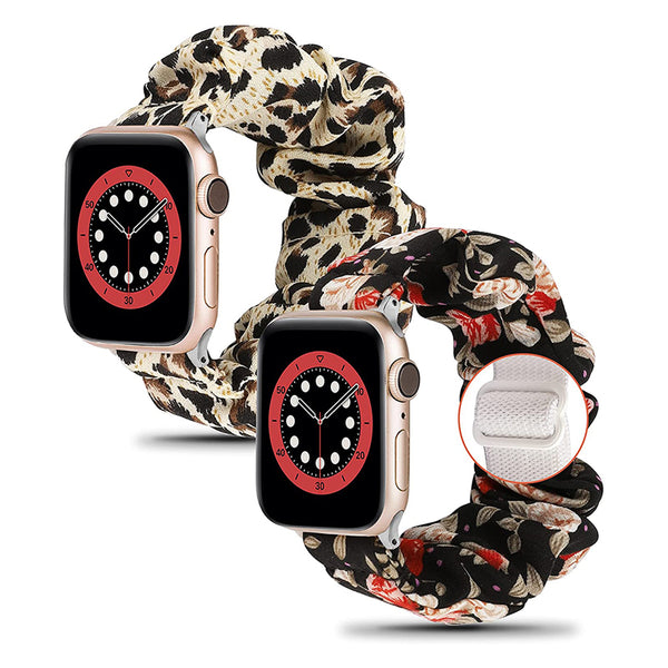 Wearlizer 2 Packs Adjustable Apple Watch Band Scrunchies Stretchy Soft Cloth Cute