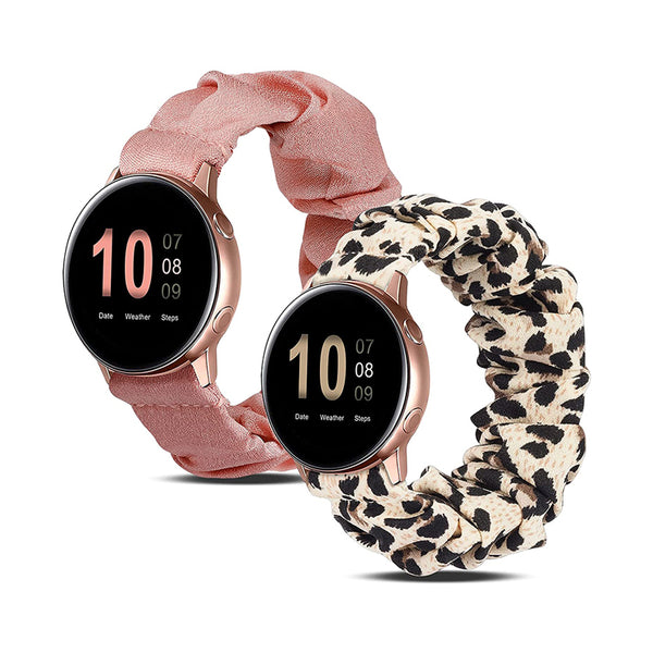 Wearlizer 2 Packs Samsung Galaxy Watch Band Active 2 Scrunchie Soft Cloth 20 mm Cute Printed Elastic Watch Bands Women Stretchy Bracelet Fabric