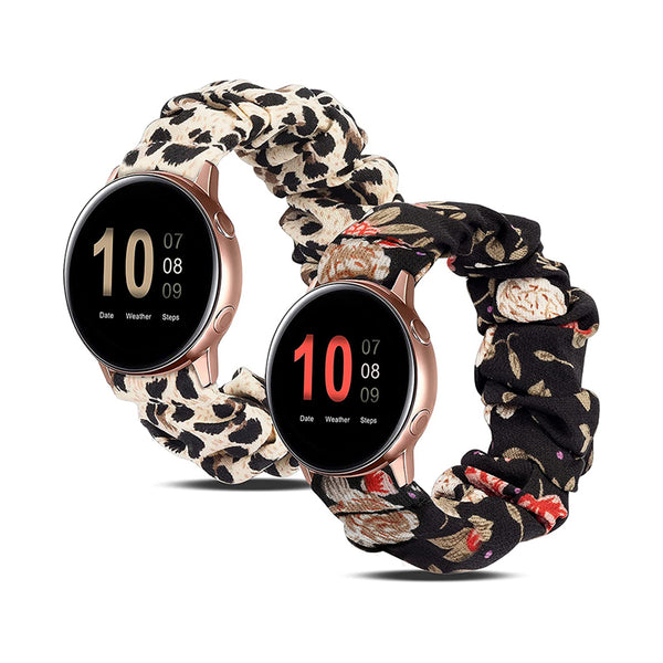 Wearlizer 2 Packs Samsung Galaxy Watch Band Active 2 Scrunchie Soft Cloth 20 mm Cute Printed Elastic Watch Bands Women Stretchy Bracelet Fabric