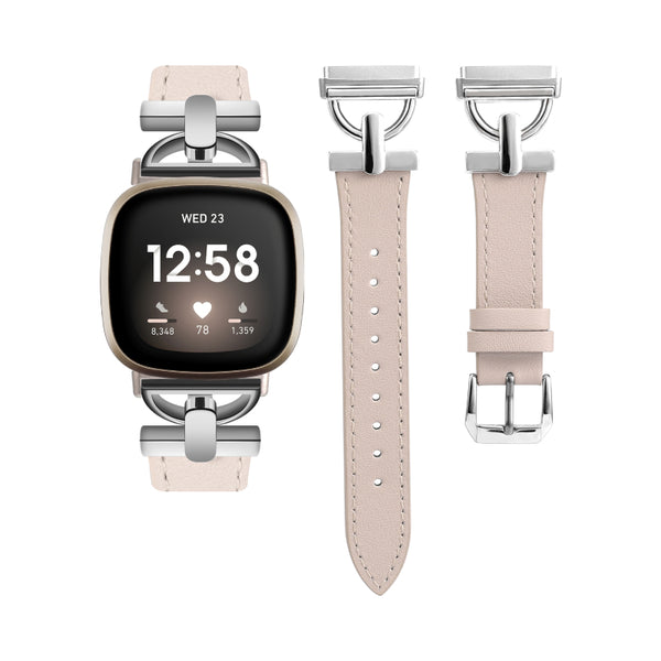 Wearlizer Leather Band Compatible with Fitbit Sense 2 Bands/Versa 4 Bands for Women, Dressy Leather Strap with D-Shape Metal Buckle for Versa 4 Sense 2 Smartwatch