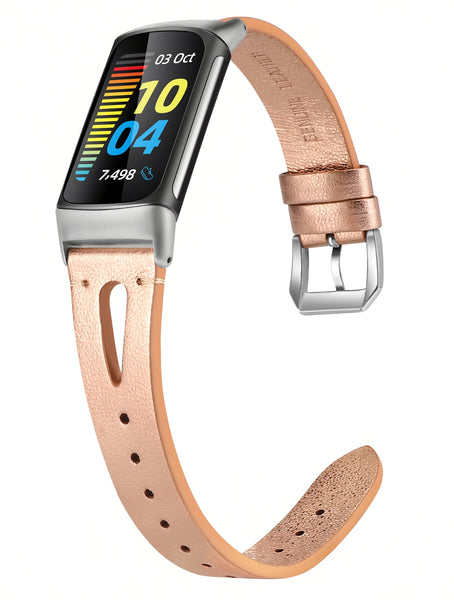 Wearlizer Compatible with Fitbit Charge 5 Bands for Women Men, Slim Leather Band Thin Watch Replacement Strap Wristband Accessories for Charge 5, Starlight