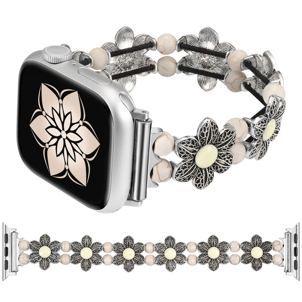Wearlizer Compatible with Apple Watch Band 38mm 40mm 41mm 42mm 44mm 45mm 49mm Women Girls,Boho Handmade Turquoise Beaded Elastic Stretch Replacement Bracelet For iWatch SE/Ultra/8/7/6/5/4/3/2/1
