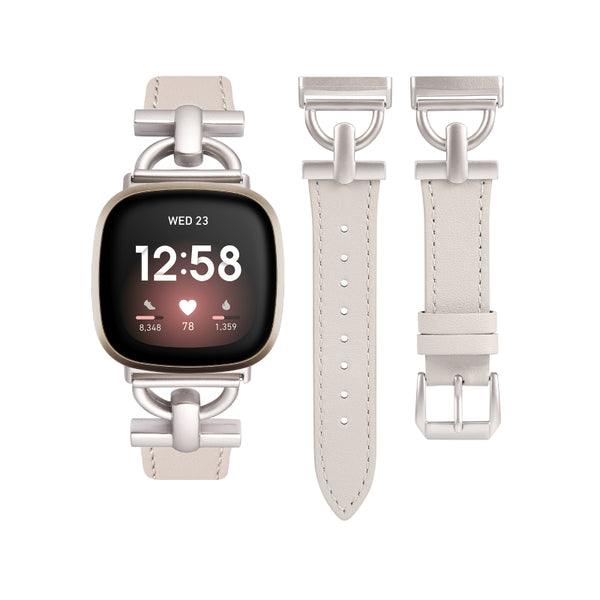 Wearlizer Leather Band Compatible with Fitbit Sense 2 Bands/Versa 4 Bands for Women, Dressy Leather Strap with D-Shape Metal Buckle for Versa 4 Sense 2 Smartwatch