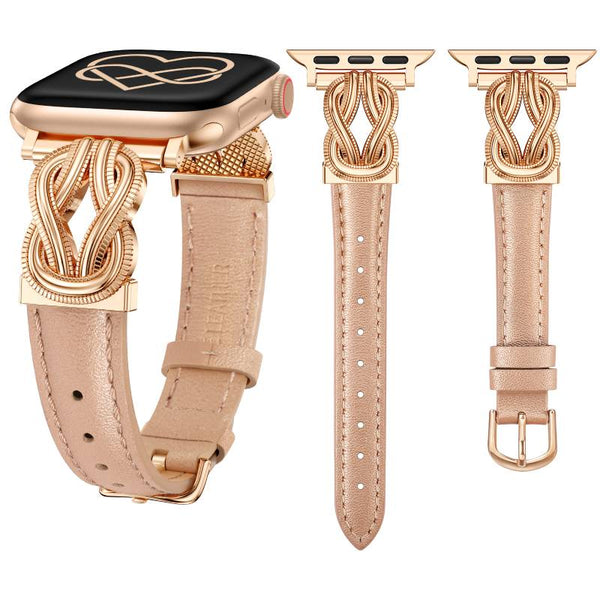 Wearlizer Leather Band Compatible with Apple Watch Bands for Women 40/38/41/44/42/45/46/49mm Fancy Dressy Slim Bracelet with Design Interlock Buckle for iWatch Series 10 9 8 Ultra SE 7 6 5 SE 4 3 2 1