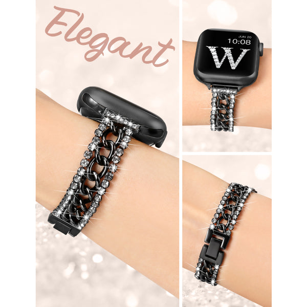 Wearlizer Compatible with Apple Watch Band 38mm 40mm 41mm 42mm 44mm 45mm 49mm Women Girls, Slim Dressy Glitter Bling Diamonds Jewelry Metal Bracelet for iWatch 9/8/7/6/5/4/3/2/1/SE/Ultra/Ultra 2
