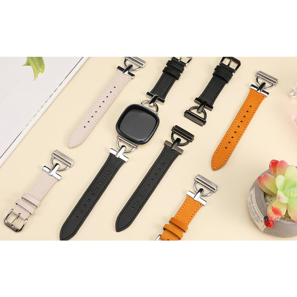 Wearlizer Leather Band Compatible with Fitbit Sense 2 Bands/Versa 4 Bands for Women, Dressy Leather Strap with D-Shape Metal Buckle for Versa 4 Sense 2 Smartwatch
