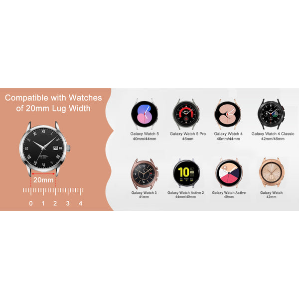 Wearlizer Leather Band Compatible with Samsung Galaxy Watch 5/4 Band 40mm 44mm/Watch 5 Pro 45mm/Watch 4 Classic 42mm 46mm, 20mm Watch Band Women with T-Shape Buckle for Active 2 40mm 44mm/Watch 3 41mm