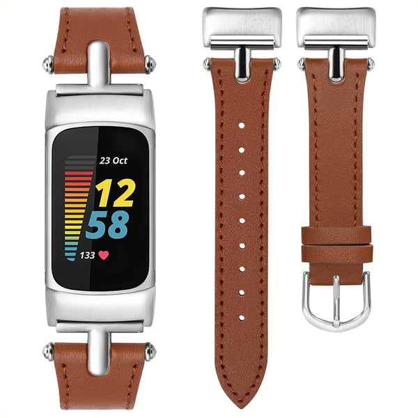 Wearlizer Leather Band Compatible with Fitbit Charge 5 Bands for Women, Dressy Leather Watch Band Replacement Wristband Strap Accessories with T-Shape Metal Buckle for Fitbit Charge 5 Band
