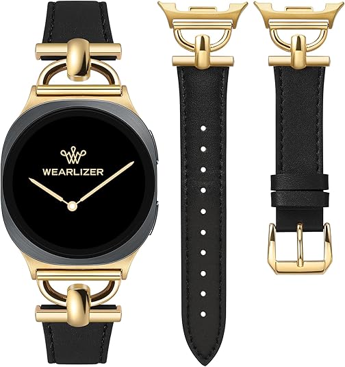 Wearlizer Leather Bands Compatible with Samsung Galaxy Watch 8 Band 40mm 44mm/Watch 8 Classic 46mm, Dressy Designer Slim Leather Strap Wristband Accessories with D-Shape Metal Buckle for Women