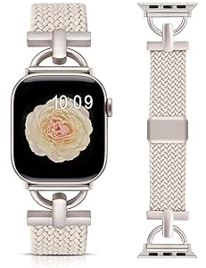 Wearlizer Braided Magnetic Band Compatible with Apple Watch Bands 42/46/38/40/41/44/45/49mm Women Men, Designer D-Shape Stretchy Elastic Nylon Strap for iWatch Series 11 10 9 8 7 6 5 4 SE/Ultra 3 2 1