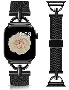 Wearlizer Braided Magnetic Band Compatible with Apple Watch Bands 42/46/38/40/41/44/45/49mm Women Men, Designer D-Shape Stretchy Elastic Nylon Strap for iWatch Series 11 10 9 8 7 6 5 4 SE/Ultra 3 2 1
