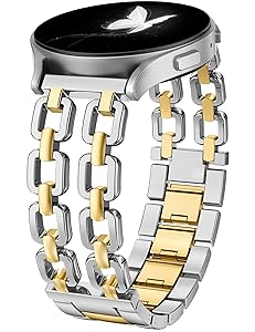 Wearlizer Metal Band Compatible with Samsung Galaxy Watch 7 6 5 4 FE Active 2 40mm 44mm/Watch 6 4 Classic 43mm 47mm 42mm 46mm/Watch 5 Pro 45mm Bands, 20mm Dressy Stainless Steel Chain Strap Women