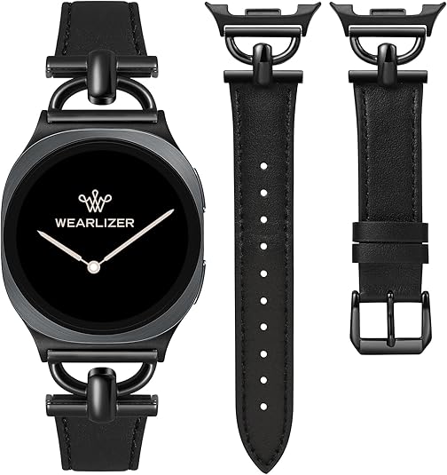 Wearlizer Leather Bands Compatible with Samsung Galaxy Watch 8 Band 40mm 44mm/Watch 8 Classic 46mm, Dressy Designer Slim Leather Strap Wristband Accessories with D-Shape Metal Buckle for Women