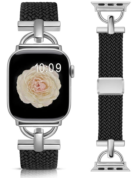 Wearlizer Braided Magnetic Band Compatible with Apple Watch Bands 42/46/38/40/41/44/45/49mm Women Men, Designer D-Shape Stretchy Elastic Nylon Strap for iWatch Series 11 10 9 8 7 6 5 4 SE/Ultra 3 2 1