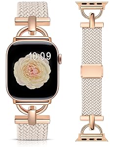 Wearlizer Braided Magnetic Band Compatible with Apple Watch Bands 42/46/38/40/41/44/45/49mm Women Men, Designer D-Shape Stretchy Elastic Nylon Strap for iWatch Series 11 10 9 8 7 6 5 4 SE/Ultra 3 2 1