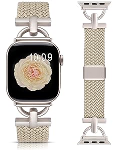 Wearlizer Braided Magnetic Band Compatible with Apple Watch Bands 42/46/38/40/41/44/45/49mm Women Men, Designer D-Shape Stretchy Elastic Nylon Strap for iWatch Series 11 10 9 8 7 6 5 4 SE/Ultra 3 2 1