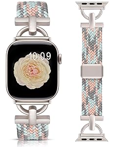Wearlizer Braided Magnetic Band Compatible with Apple Watch Bands 42/46/38/40/41/44/45/49mm Women Men, Designer D-Shape Stretchy Elastic Nylon Strap for iWatch Series 11 10 9 8 7 6 5 4 SE/Ultra 3 2 1