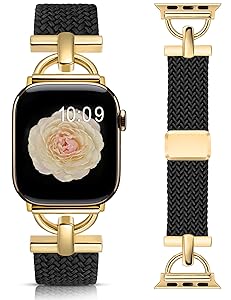 Wearlizer Braided Magnetic Band Compatible with Apple Watch Bands 42/46/38/40/41/44/45/49mm Women Men, Designer D-Shape Stretchy Elastic Nylon Strap for iWatch Series 11 10 9 8 7 6 5 4 SE/Ultra 3 2 1