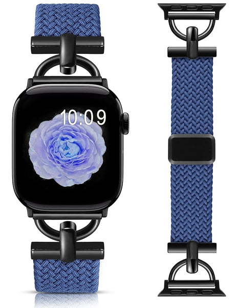Wearlizer Braided Magnetic Band Compatible with Apple Watch Bands 42/46/38/40/41/44/45/49mm Women Men, Designer D-Shape Stretchy Elastic Nylon Strap for iWatch Series 11 10 9 8 7 6 5 4 SE/Ultra 3 2 1