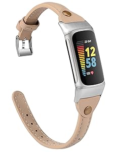 Wearlizer Leather Band Compatible with Fitbit Charge 5/6 Bands - Slim Leather Watch Strap Replacement for Women & Men