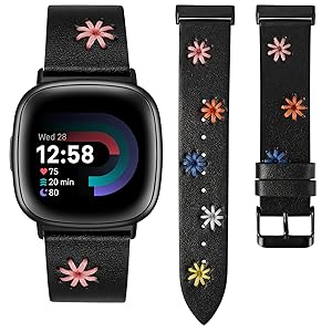 Wearlizer Leather Band Compatible with Fitbit Versa 4/Versa 3/Sense 2/Sense Band Women, Boho Cute Colorful Daisy Vibrant Floral Handmade Stitched Fancy Soft Leather Strap for Versa 3 4 Sense 2