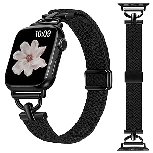 Wearlizer Slim Braided Magnetic Band Compatible with Apple Watch Bands 40/41/42/38/44/45/46/49mm Women Dressy Thin D-Shape Stretchy Elastic Strap for iWatch Series 11 10 9 8 7 6 5 4 SE/Ultra 3 2 1