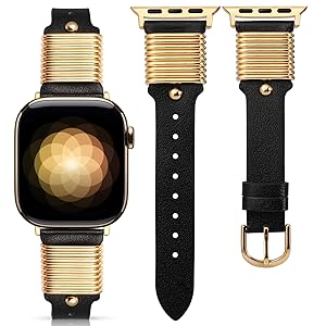 Wearlizer Leather Band Compatible with Apple Watch Bands Women 38/40/41/42/44/45/46/49mm, Slim Dressy Fancy Designer Strap with Metal Ring Loops for iWatch Series 11 10 9 8 7 6 5 4 3 SE/Ultra 3 2 1