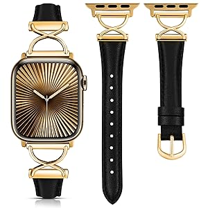 Wearlizer Slim Leather Band Compatible with Apple Watch Bands 40/38/41/44/42/45/46/49mm Women, Dressy Fancy Designer Thin Leather Strap for iWatch Series 11 10 9 8 7 6 5 4 3 SE/Ultra 3 2 1