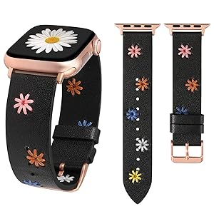 Wearlizer Floral Band Compatible with Apple Watch Bands Women 41/40/38/45/44/42/46/49mm(Ultra) Cute Fancy Handmade Daisy Stitched Leather Designer Strap for iWatch Series 11/10/9/8/SE/7/6/5/4/3/2/1