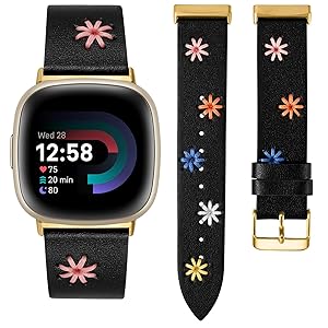 Wearlizer Leather Band Compatible with Fitbit Versa 4/Versa 3/Sense 2/Sense Band Women, Boho Cute Colorful Daisy Vibrant Floral Handmade Stitched Fancy Soft Leather Strap for Versa 3 4 Sense 2