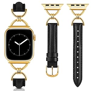 Wearlizer Leather Band Compatible with Apple Watch Bands Women 41/40/38/42/44/45/46/49mm, Dressy Fancy Slim Thin Strap with Designer D-Shape Buckle for iWatch Series 11 10 9 8 7 6 5 4 3 SE/Ultra 3 2 1
